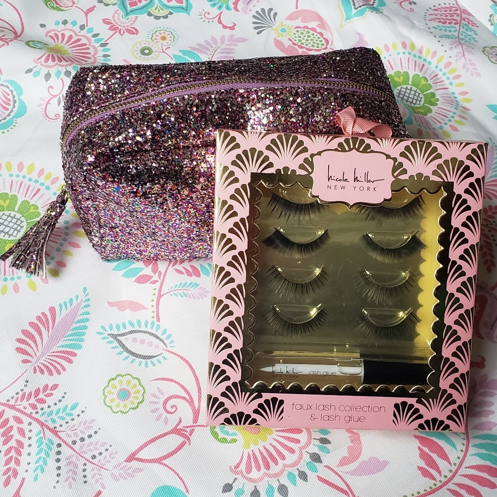 H&M Glittery Cosmetic Case & Nicole Miller Faux Lash Bundle NWT
